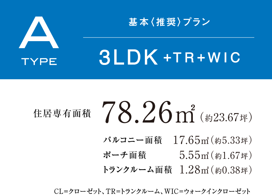 Aタイプ 3LDK+TR+WIC