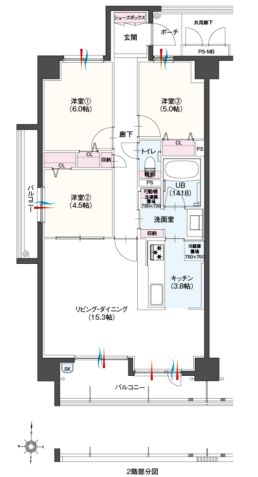 Aタイプ3LDK間取図