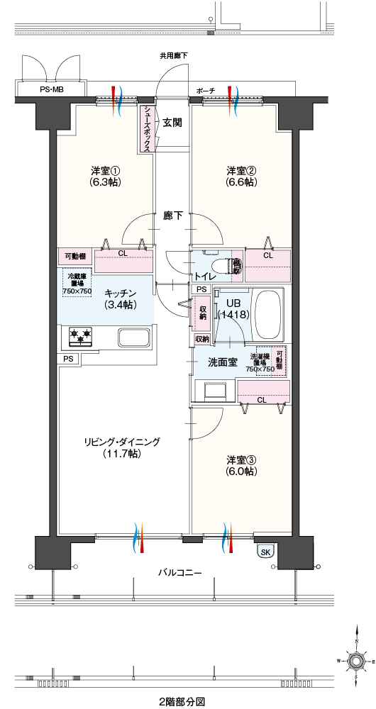 Bタイプ3LDK間取図