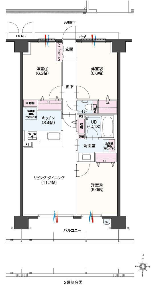Bタイプ3LDK間取図