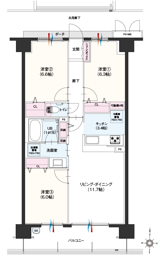 Cタイプ3LDK間取図