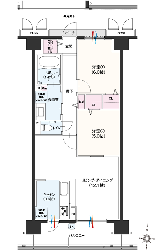 Dタイプ2LDK間取図