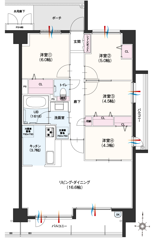 Eタイプ4LDK間取図