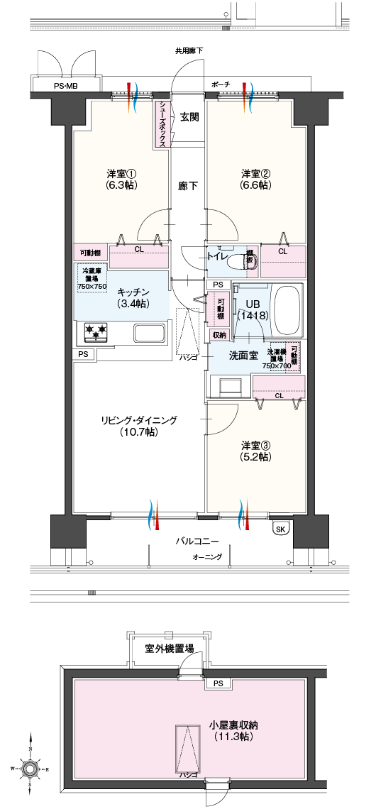 Gタイプ3LDK間取図
