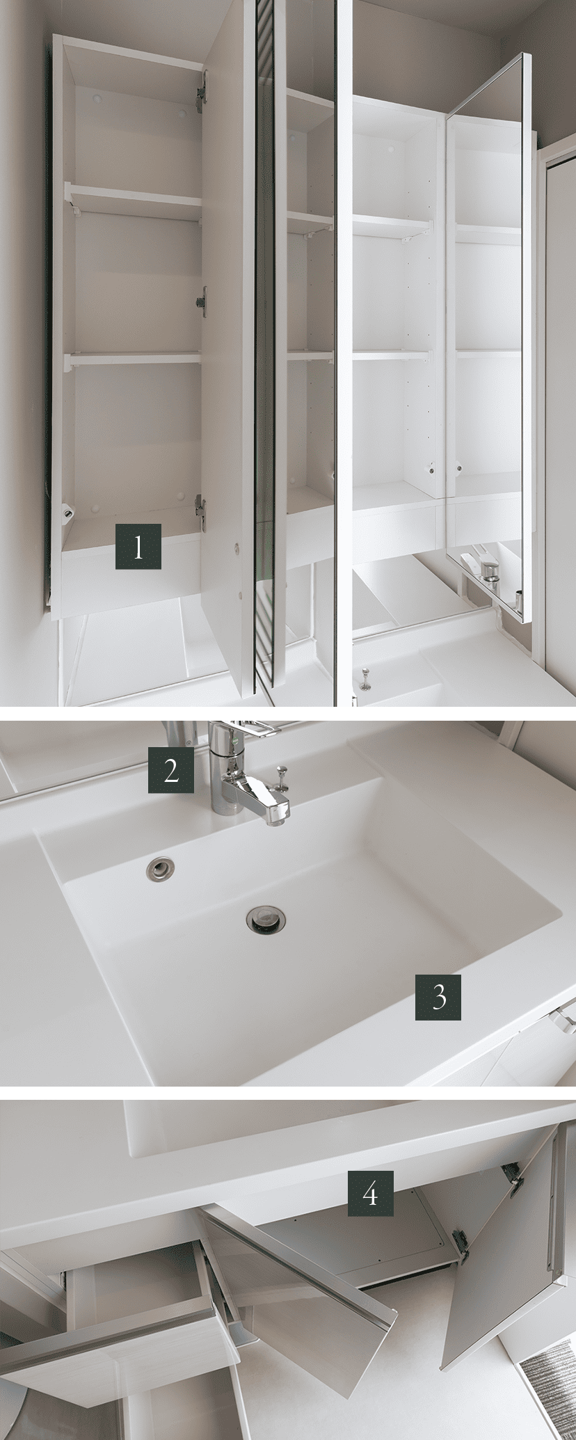 天井までの高さがある、大型の三面鏡