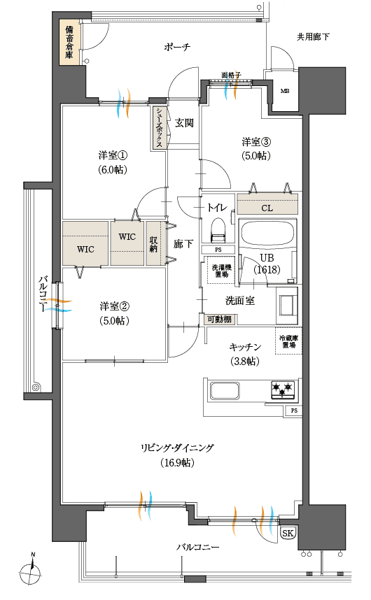 Aタイプ3LDK間取図