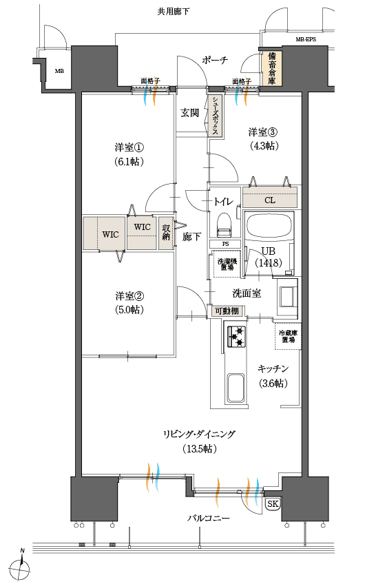Bタイプ3LDK間取図