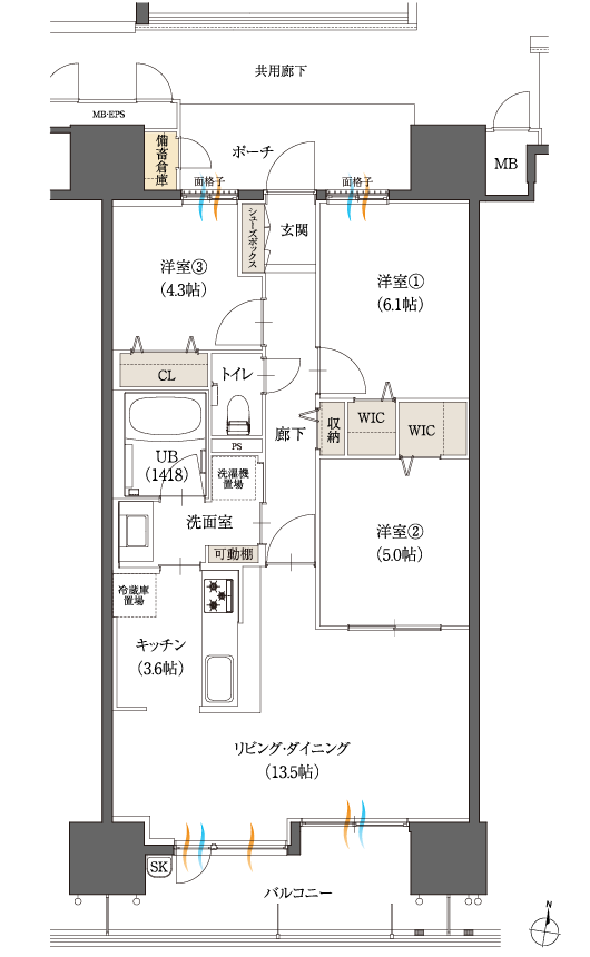 Cタイプ3LDK間取図