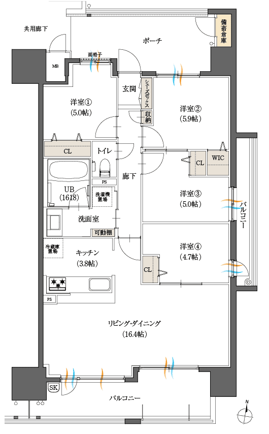 Dタイプ4LDK間取図