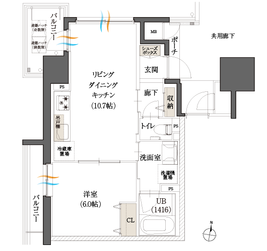 Eタイプ1LDK間取図