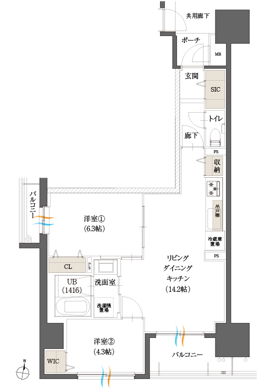 Fタイプ2LDK間取図