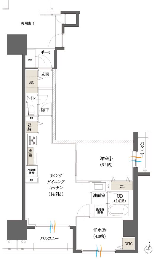 Gタイプ2LDK間取図