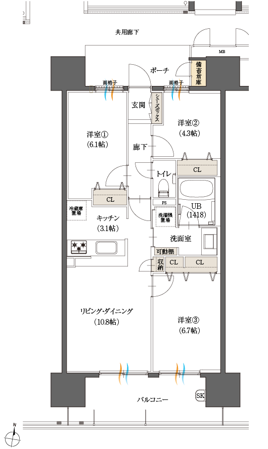 iタイプ3LDK間取図