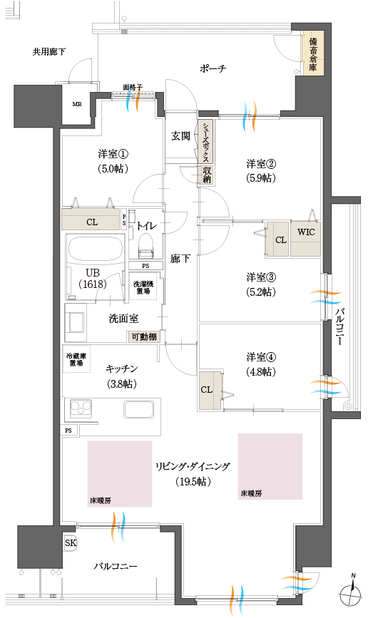 プレミアムプランKタイプ4LDK間取図