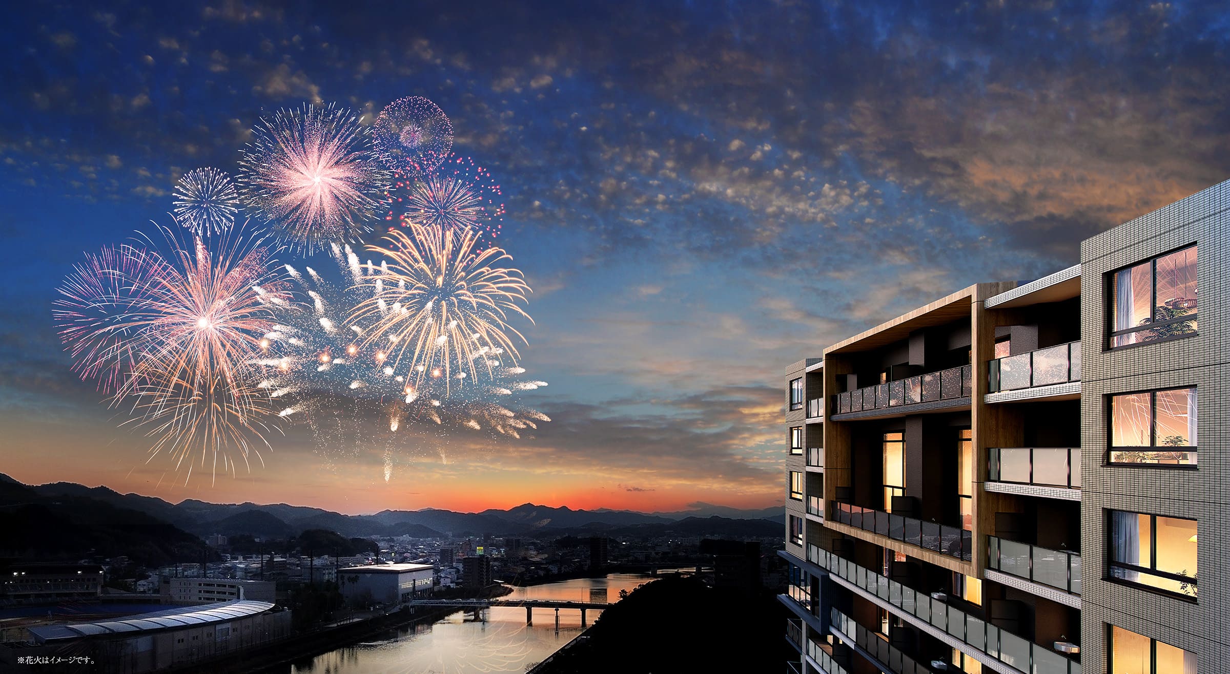 ビ・ウェル鷹匠から高知市納涼花火大会鑑賞のイメージ