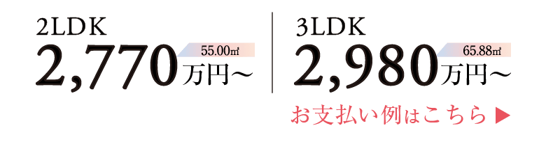 販売価格2LDKは2,770万円から、3LDKは2,980万円から。