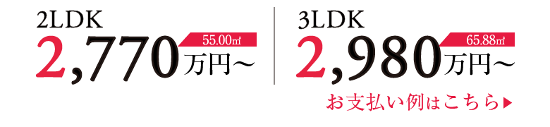 販売価格2LDKは2,770万円から、3LDKは2,980万円から。