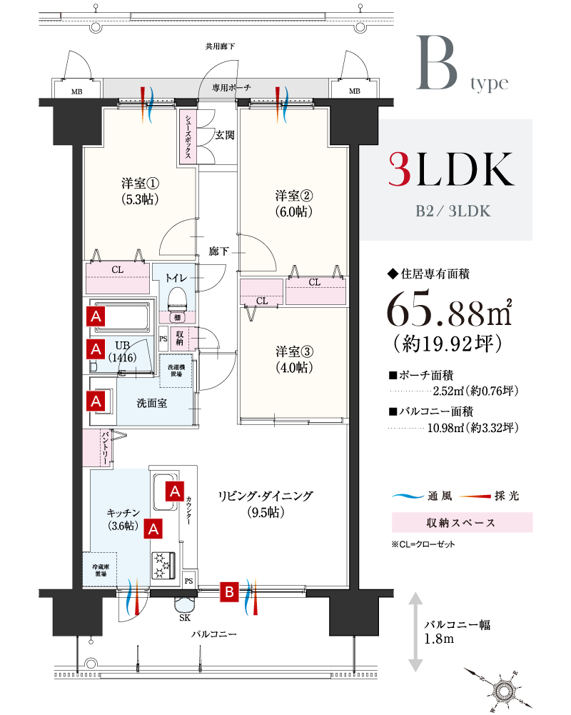 Bタイプ3LDK間取図