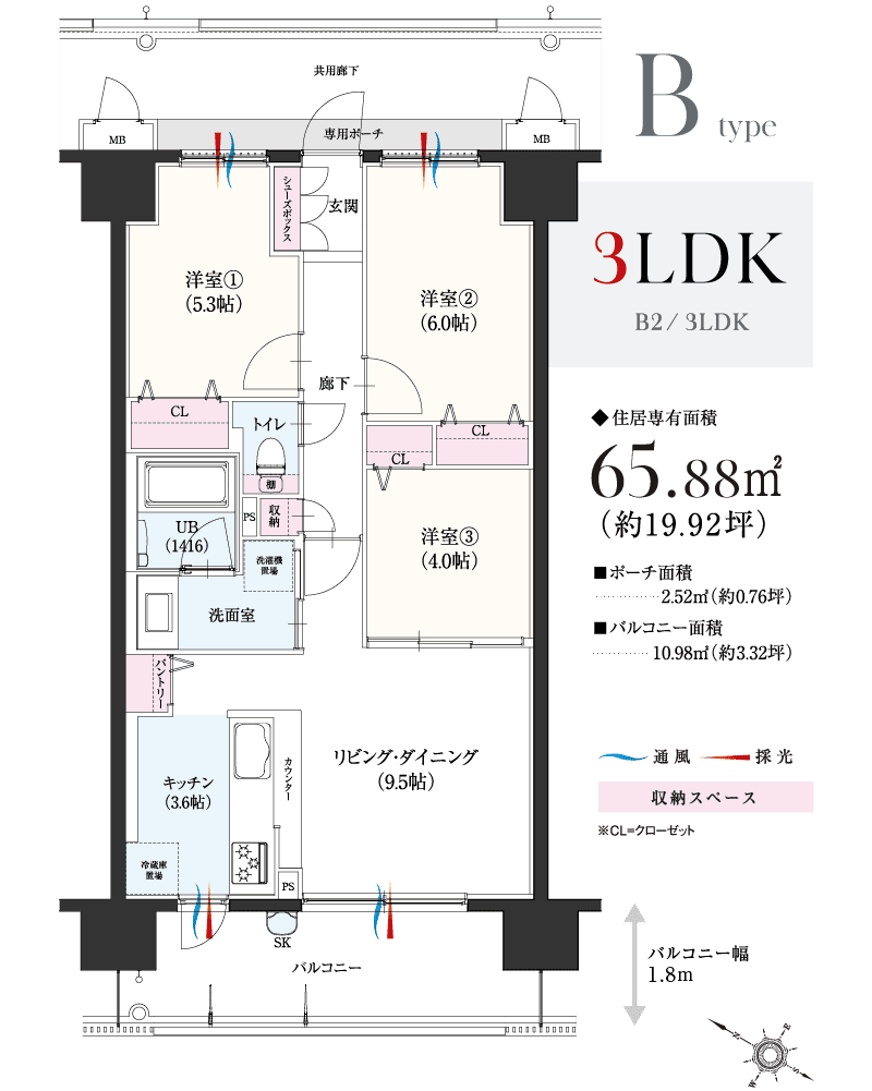 Bタイプ3LDK間取図
