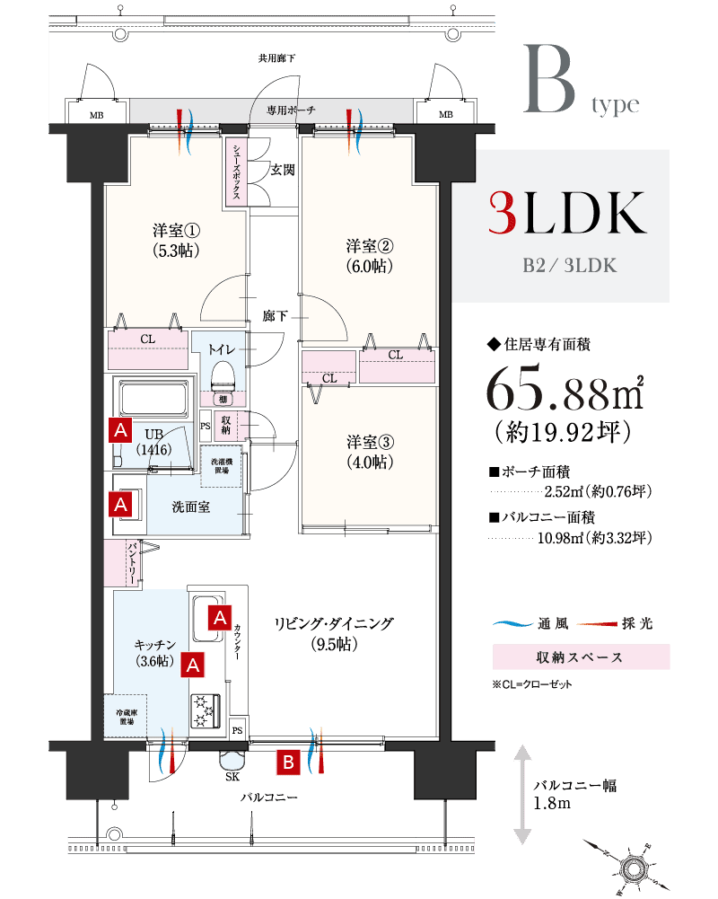 Bタイプ3LDK間取図