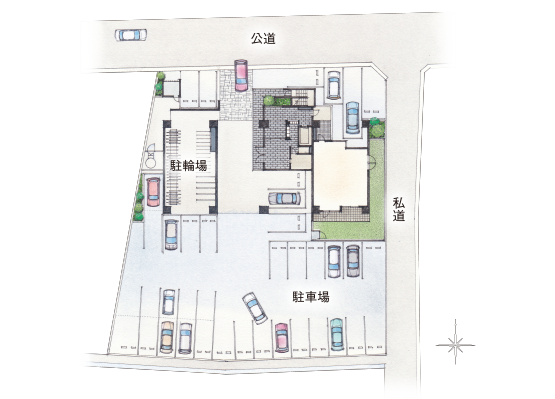 全戸分の平面式駐車場完備。