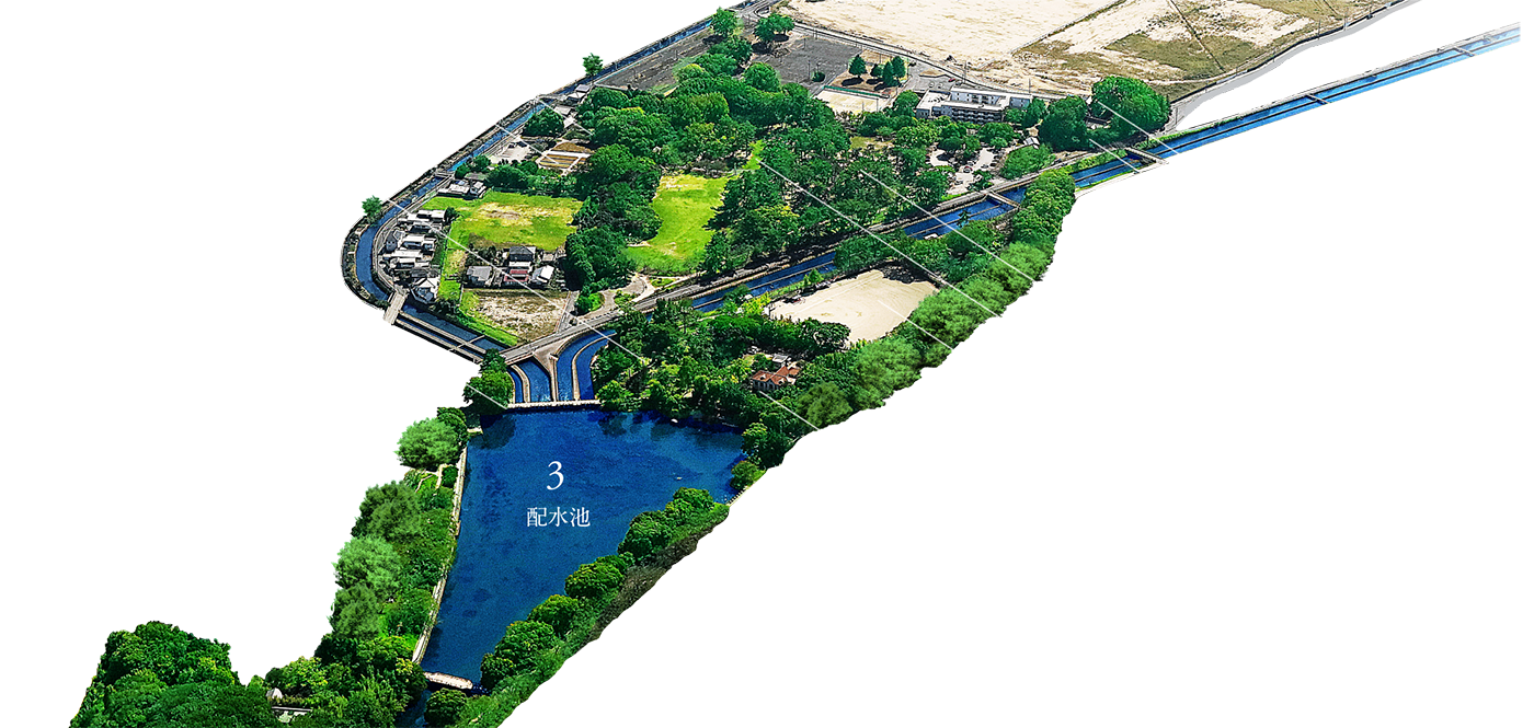 酒津公園の配置図。広大な規模の公園。300台駐車場、約500本の桜