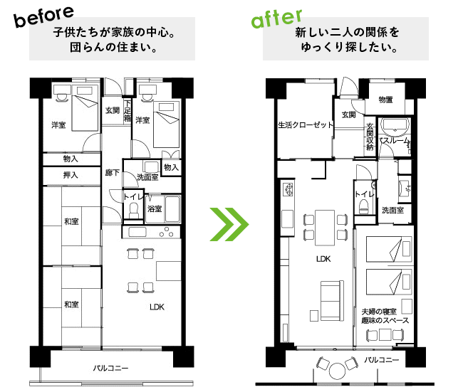 ビフォーとアフターの間取図